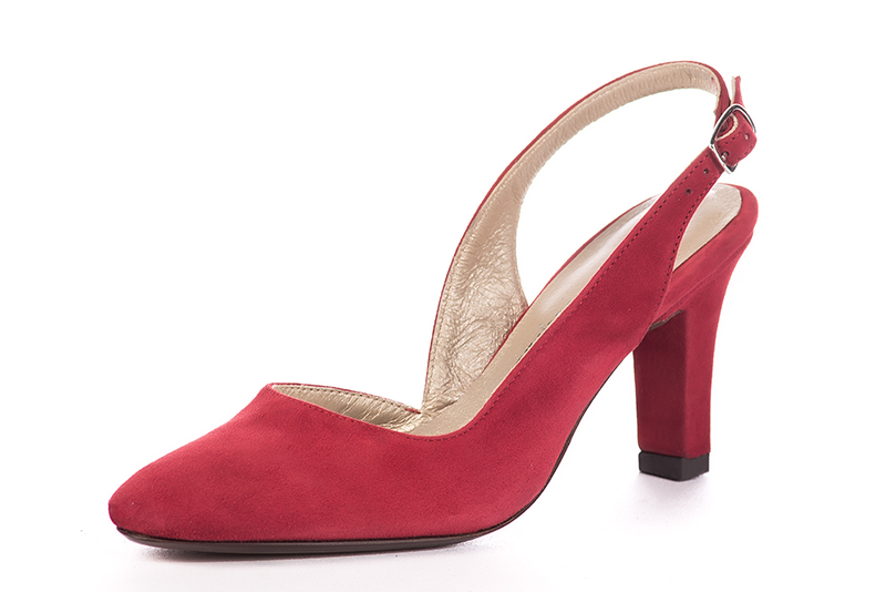 Cardinal red women's slingback shoes. Round toe. High kitten heels. Front view - Florence KOOIJMAN